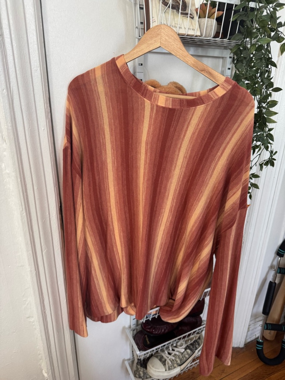 Zara womens Striped Long-Sleeve Top in Rust and Gold